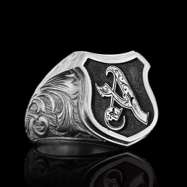 Unique Design Silver Motif A Letter Monogram Ring