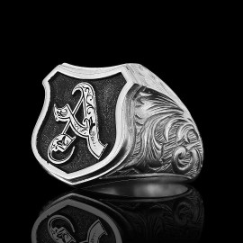 Unique Design Silver Motif A Letter Monogram Ring