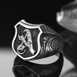 Unique Design Silver Motif A Letter Monogram Ring