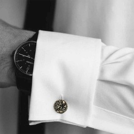 Unique Design Silver Round Aquarius Cufflink