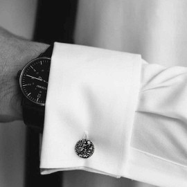 Unique Design Silver Round Aquarius Cufflink