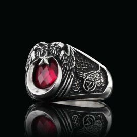 Unique Double Head Eagle Stoned Ring with Tughra