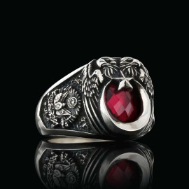 Unique Double Head Eagle Stoned Ring with Tughra