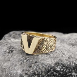 V Letter 925 Sterling Silver Women Ring