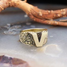 V Letter 925 Sterling Silver Women Ring