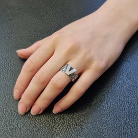 V Letter 925 Sterling Silver Women Ring