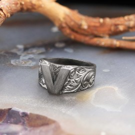 V Letter 925 Sterling Silver Women Ring