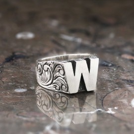 W Letter Monogram 925 Sterling Silver Women Ring