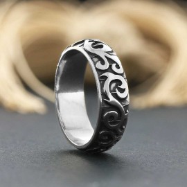 Ivy Pattern Embroidered Special Production Silver Wedding Ring
