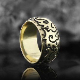 Classical Motif Embroidered Silver Wedding Ring