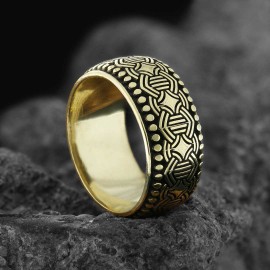 Pattern Embroidered Edges Dotted Silver Wedding Ring