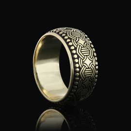 Pattern Embroidered Edges Dotted Silver Wedding Ring