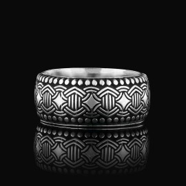 Pattern Embroidered Edges Dotted Silver Wedding Ring