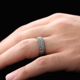 Ethnic Motif Embroidered Silver Wedding Ring