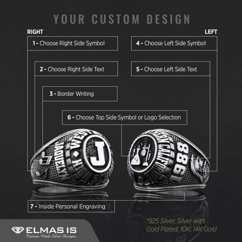 Westbury High School Ring, Üniversity Graduation Ring, Class Ring, College Class Ring