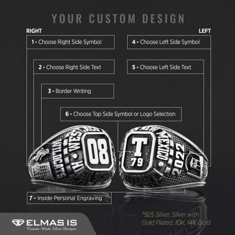 Western New Mexico University Class Ring, Custom Desing University Ring, Personalized University Ring