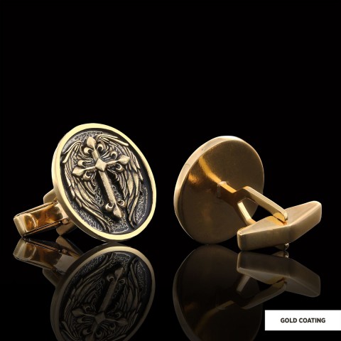 Winged Cross Cufflinks, Christian Jewelry, Gold Plated Cross Cufflinks, Religious Accessory, Crucifix Gift Cufflinks
