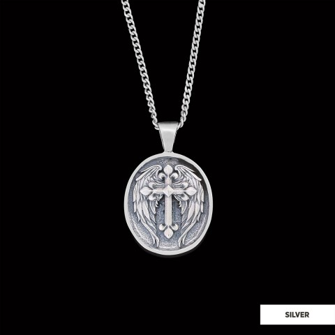Winged Cross Necklace, Christian Jewelry, Gold Plated Cross Pendant, Religious Accessory, Crucifix Gift Necklace